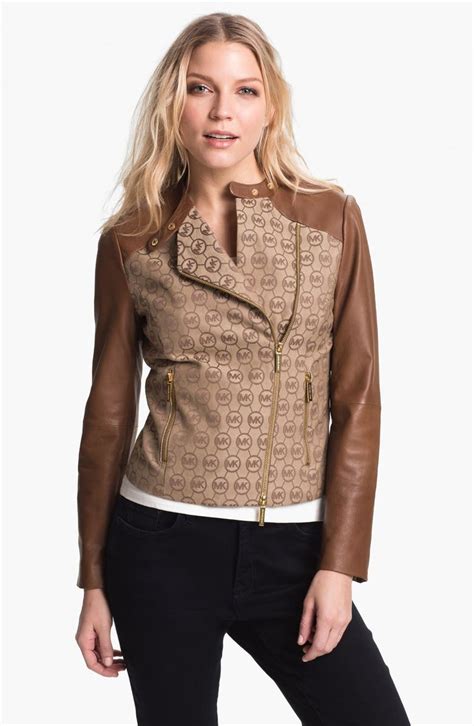 michael kors leather sleeve coat|Michael Kors leather jacket sale.